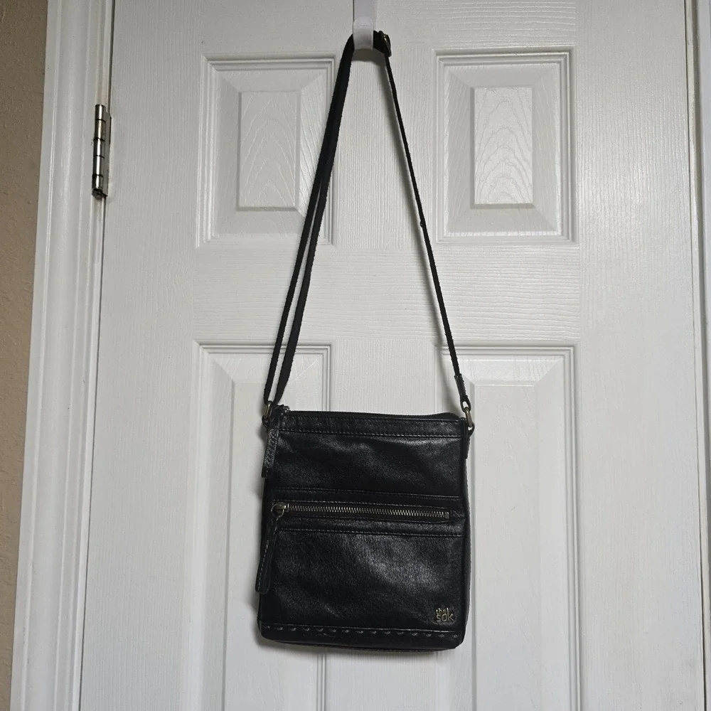The Sak Leather Shoulder Bag, Black, Mini Fabric Strap Outside/Inside Pockets‎